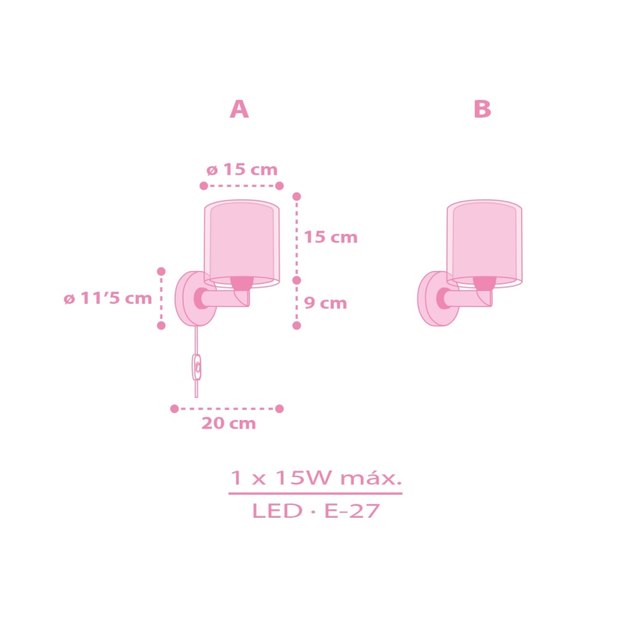 Dalber 41259 - Otroška stenska svetilka HELLO KITTY&FRIENDS 1xE27/15W/230V roza
