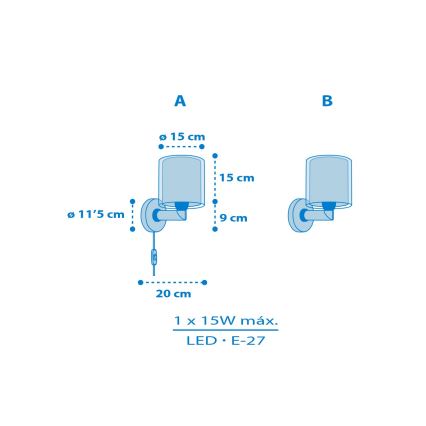 Dalber 41579T - Otroška stenska svetilka BABY TEDDY 1xE27/15W/230V modra