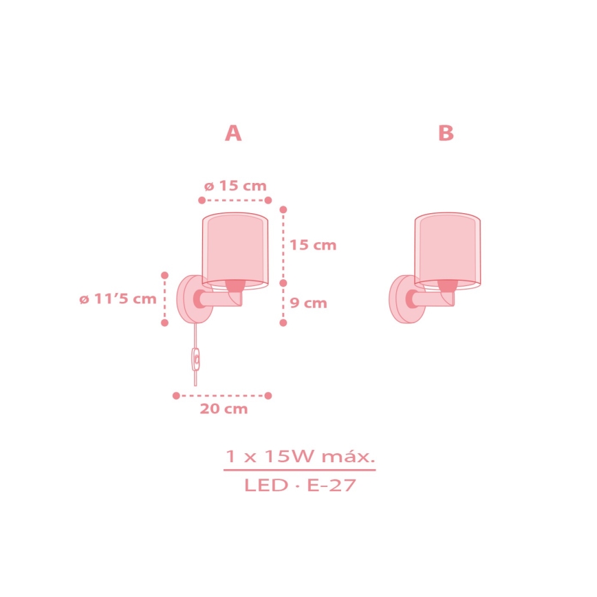 Dalber 41769S - Otroška stenska svetilka KAWAII FRIENDS 1xE27/15W/230V rožnata