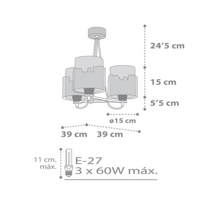 Dalber 61687 - Otroški lestenec BABY TRAVEL 3xE27/60W/230V