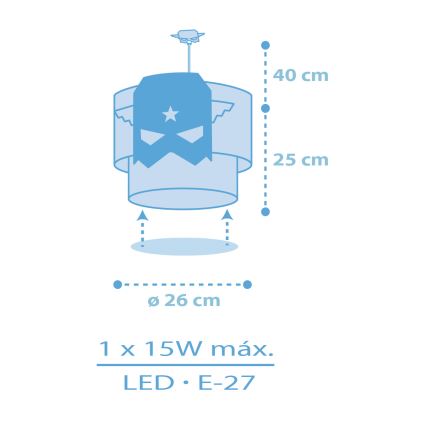 Dalber 61812 - Otroški lestenec MODRA HERO 1xE27/15W/230V