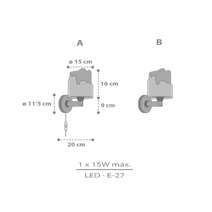 Dalber 76309 - Otroška stenska svetilka SNOOPY 1xE27/15W/230V bela/rdeča