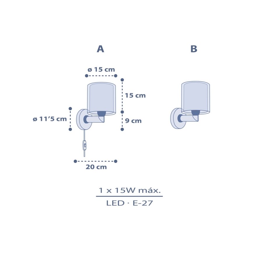 Dalber 76639 - Otroška stenska svetilka MOON DREAMS 1xE27/15W/230V modra
