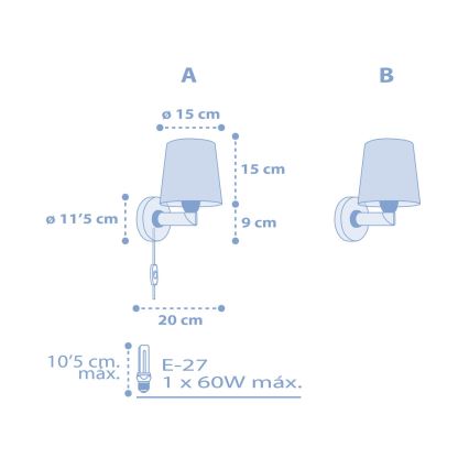 Dalber 82219T - Otroška stenska svetilka STAR LIGHT 1xE27/60W/230V modra