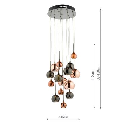 Där Lighting AUR1564 - Lestenec na lanku AURELIA 15xG4/10W/230V črna/bakrena