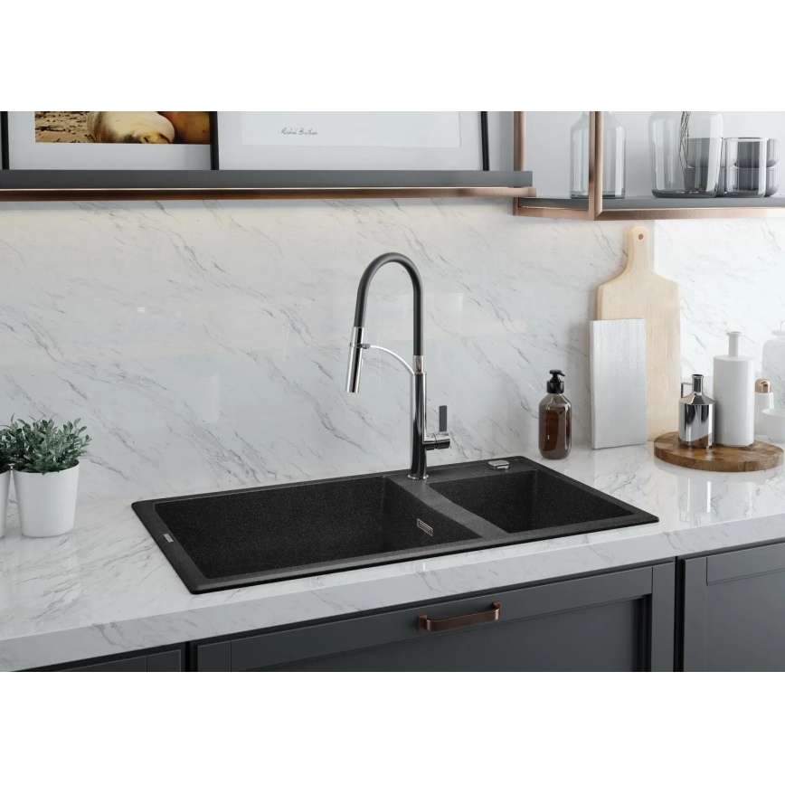 Deante BGB_B720 - Kuhinjska armatura z gibljivim izlivom GERBERA črna/krom