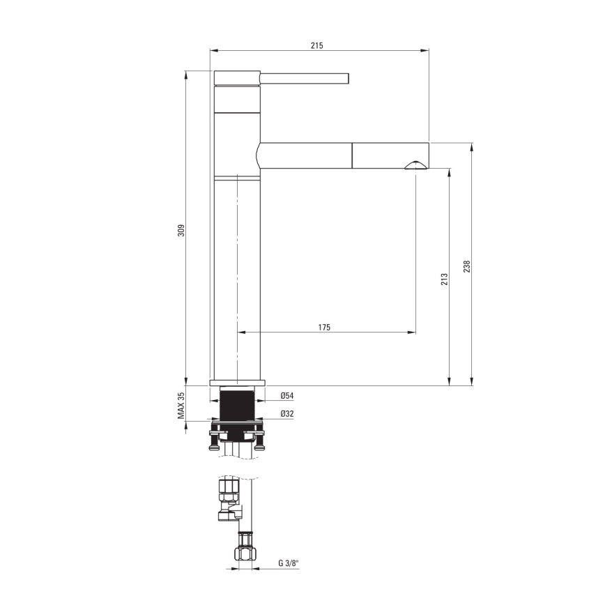 Deante BGE_D22K - Umivalniška baterija z izvlečno prho ORA 30,9 cm titan