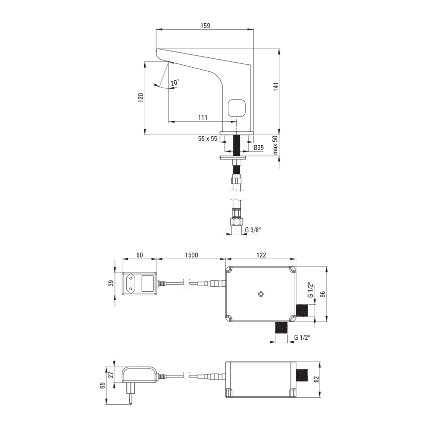 Deante BQH_N29V - Brezkontaktna pipa za umivalnik z regulacijo temperature HIACYNT 230/6V črna