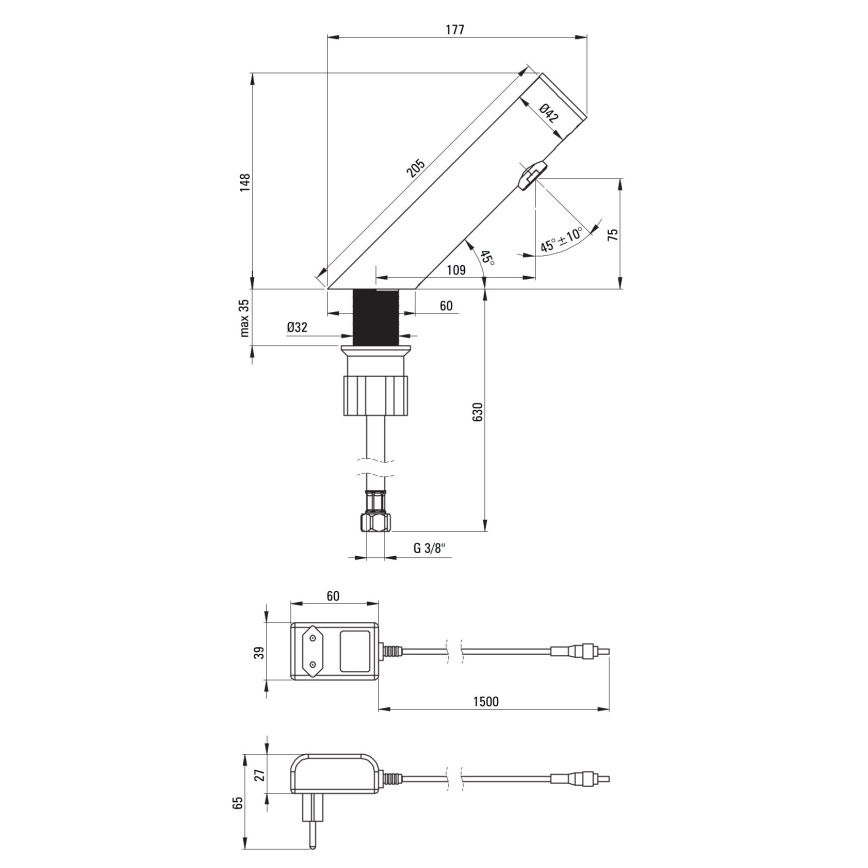 Deante BQR_P28V - Touchless pipa za umivalnik SENSE 230/6V polirano jeklo