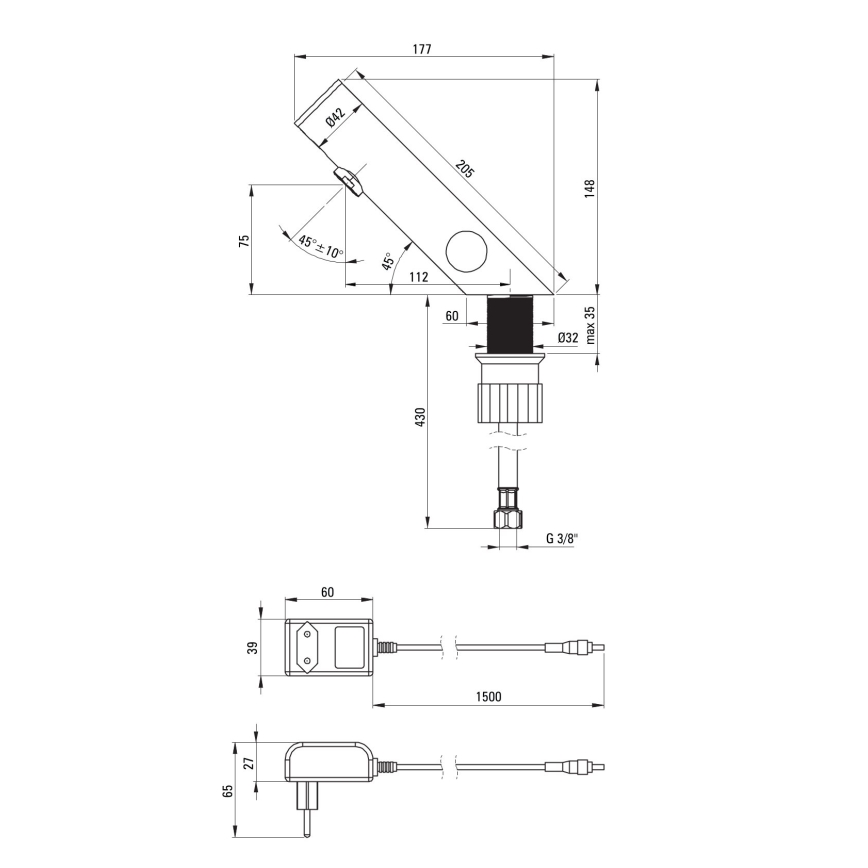 Deante BQR_P29V - Touchless pipa za umivalnik z temperature regulation SENSE 230/6V polirano jeklo