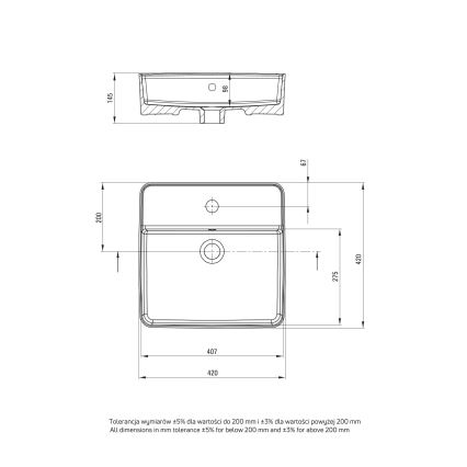 Deante CGS_6U4B - Vgradni umivalnik s luknjo za pipo SQUARE 42x42 cm keramika/bela