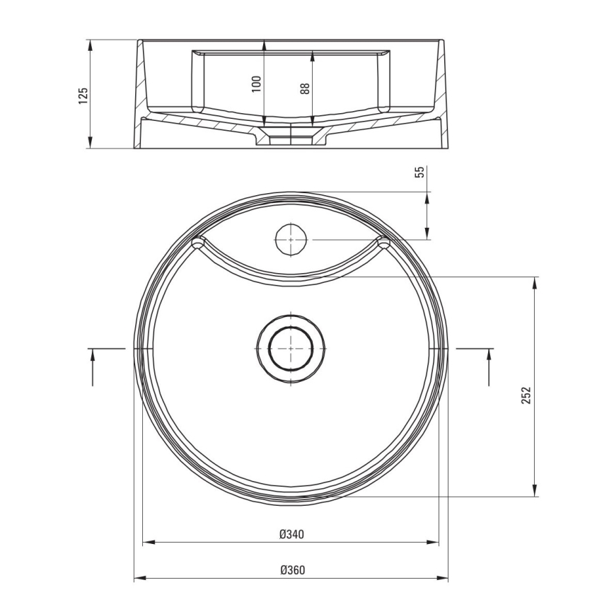 Deante CQS_NU4B - Umivalnik za pult s luknjo za pipo SILIA, premer 36 cm, granit/črna