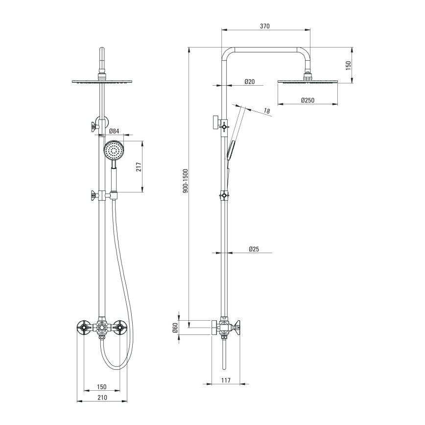 Deante NAC_N4QT - Tuš komplet z baterijo TEMISTO črna