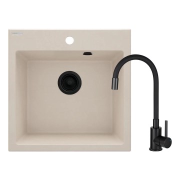 Deante ZQJN5103 - Kuhinjsko korito EVORA 50x50 cm + sink tap z gibljivo roko granit/bež