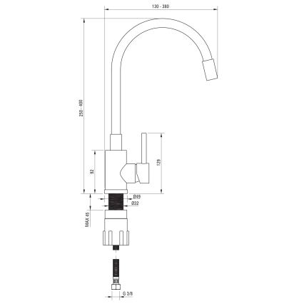 Deante ZQJNN103 - Kuhinjsko korito EVORA 50x50 cm + sink tap z gibljivo roko granit/črna