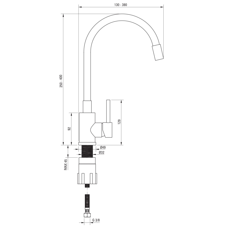 Deante ZQJNN103 - Kuhinjsko korito EVORA 50x50 cm + sink tap z gibljivo roko granit/črna
