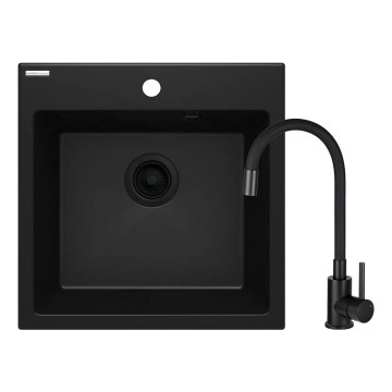 Deante ZQJNN103 - Kuhinjsko korito EVORA 50x50 cm + sink tap z gibljivo roko granit/črna