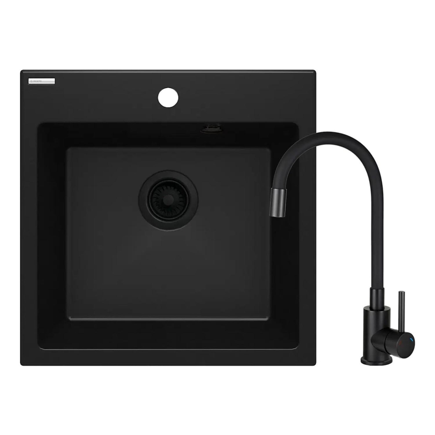 Deante ZQJNN103 - Kuhinjsko korito EVORA 50x50 cm + sink tap z gibljivo roko granit/črna