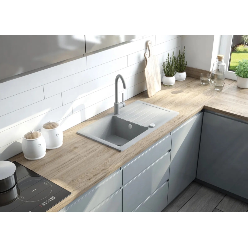 Deante ZQZVN113 - Kuhinjsko korito ZORBA 76x44 cm + sink tap granit/črna
