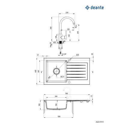 Deante ZQZVT113 - Kuhinjsko korito ZORBA 76x44 cm + sink tap granit/kovinska antracit