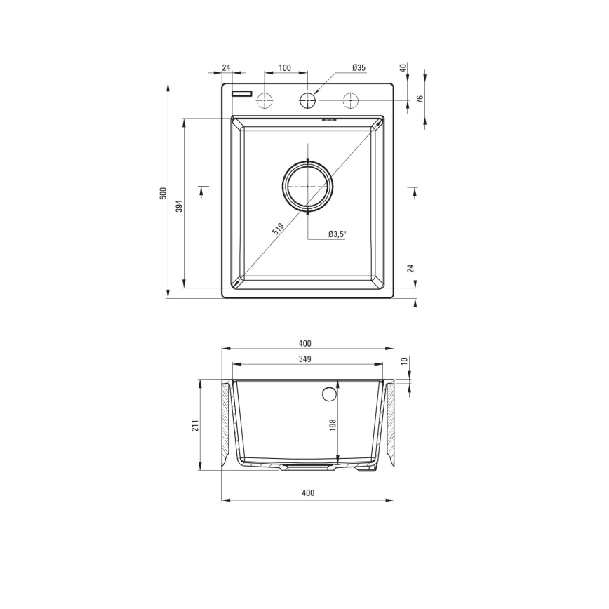 Deante ZRC_2103 - Pomivalno korito CORIO 50x40 cm granit/grafit