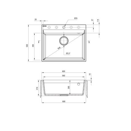 Deante ZRC_S10A - Kuhinjski pomivalnik CORIO 50x60 cm granit/metalno siva