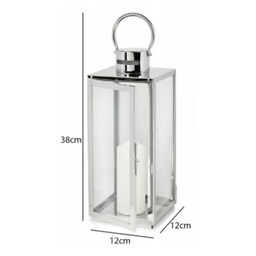 Dekorativna lanterna 38 cm v sijajnem kromu