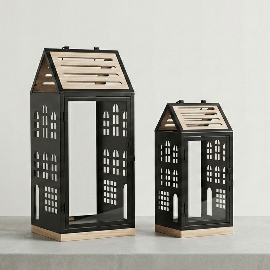Dekorativna lanterna HOME 47,5 cm črna/bežna