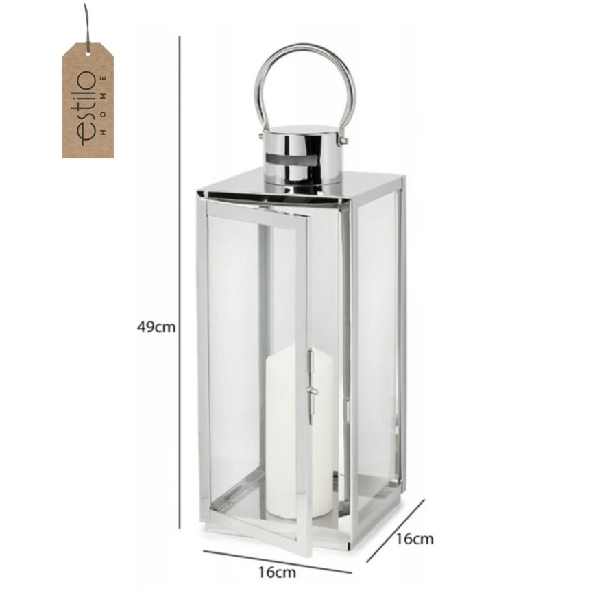 Dekorativna lanterna TOWER, 49 cm, sijajni krom
