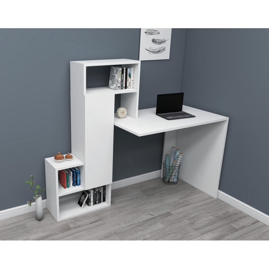Delovna miza s polico IRMAK 119x138,6 cm bela