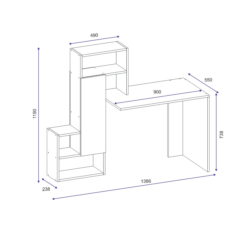 Delovna miza s polico IRMAK 119x138,6 cm bela