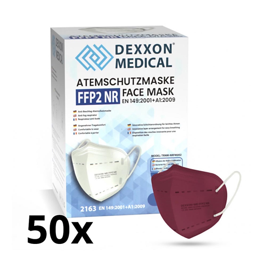 DEXXON MEDICAL Zaščitna maska FFP2 NR vinsko rdeča 50 kom.