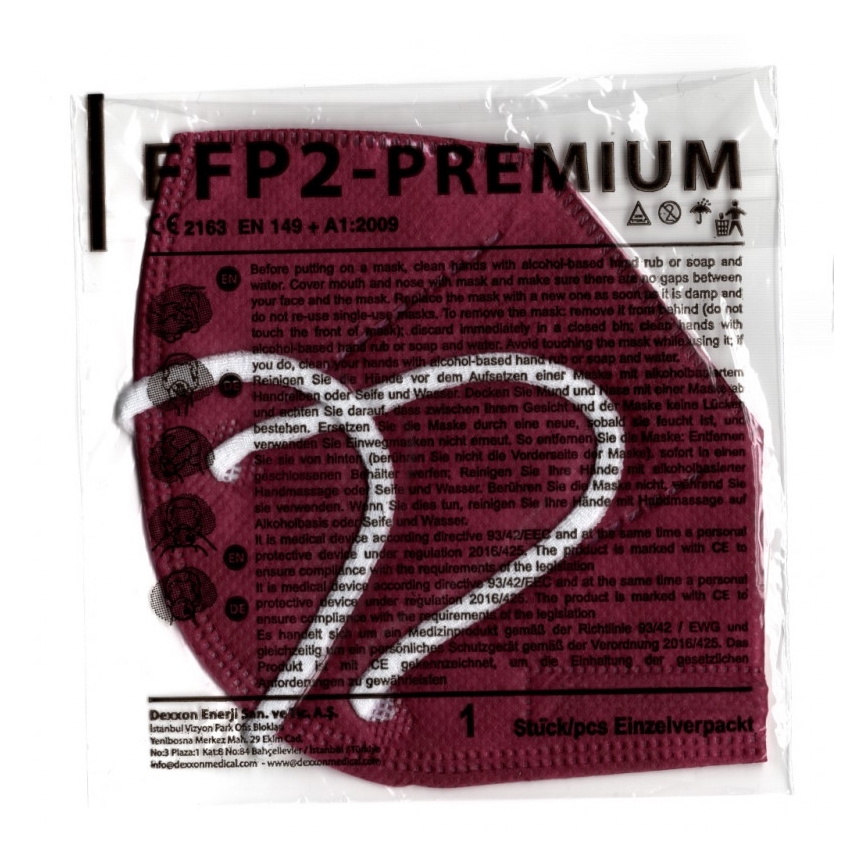 DEXXON MEDICAL Zaščitna maska FFP2 NR vinsko rdeča 50 kom.
