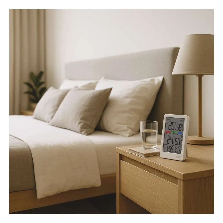 Digitalni termometer z merilnikom vlage 2xAAA bel