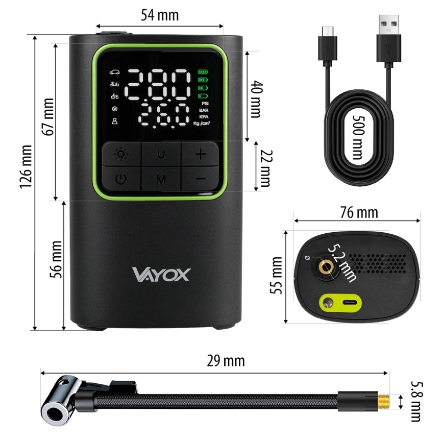 Digitalni žepni kompresor 5V 4000 mAh črn