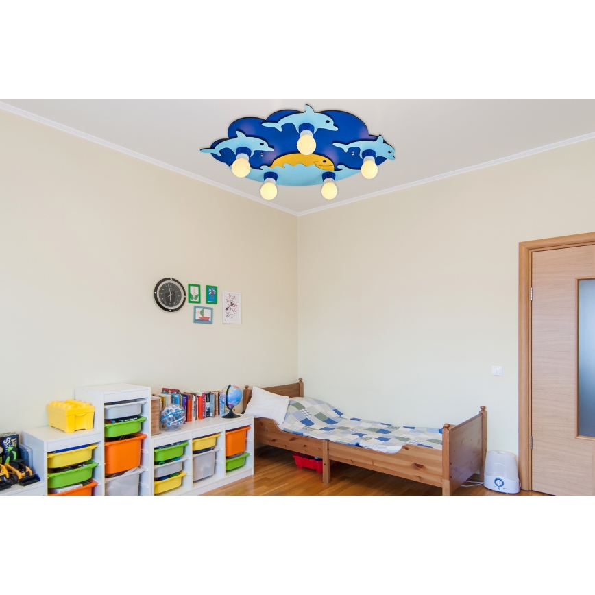 Dječje stropno svjetlo LUCCA 5xE27/24W/230V plava