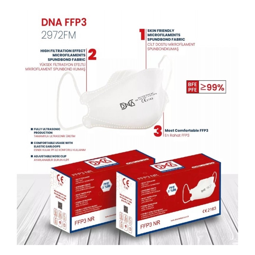 DNA Respirator FFP3 NR CE 2163 medicinski 25 kom.