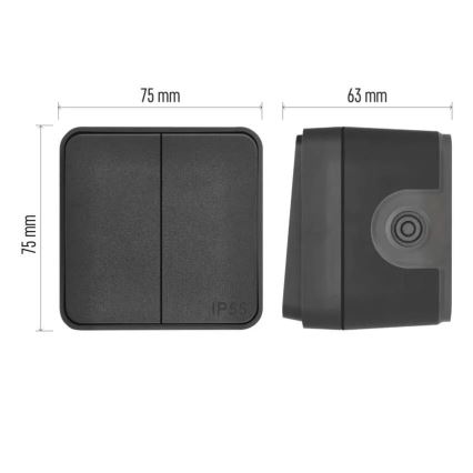 Domače 2‑tipkno stikalo za izmenični tok, št. 6+6, IP55, antracit