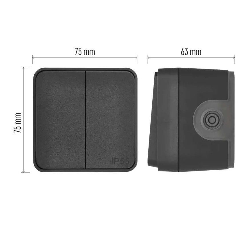 Domače 2‑tipkno stikalo za izmenični tok, št. 6+6, IP55, antracit