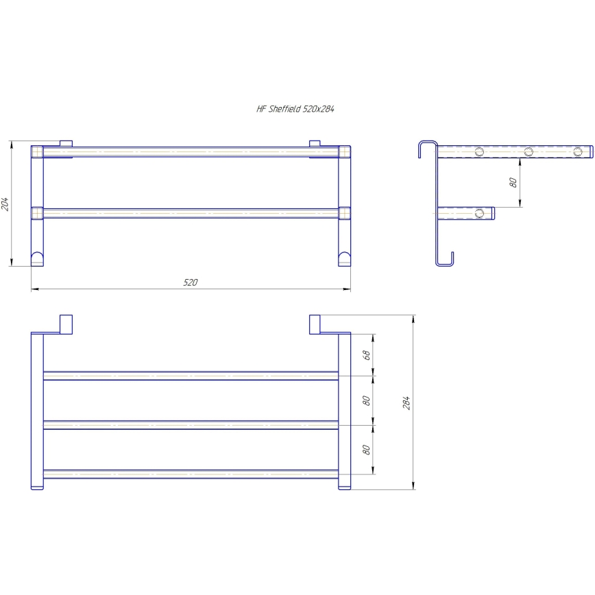 Držalo za brisače za kopalniški radiator HF SHEFFIELD 52x28,4 cm črne barve