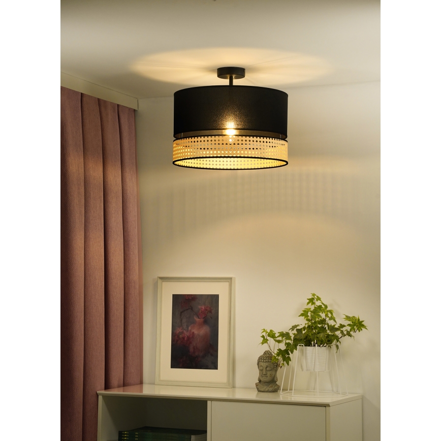 Duolla - Lestenec DOUBLE RATTAN 1xE27/15W/230V pr. 40 cm črna/bež