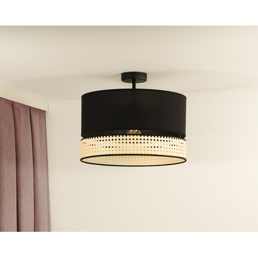 Duolla - Lestenec DOUBLE RATTAN 1xE27/15W/230V pr. 40 cm črna/bež