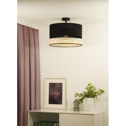 Duolla - Lestenec DOUBLE RATTAN 1xE27/15W/230V pr. 40 cm črna/bež