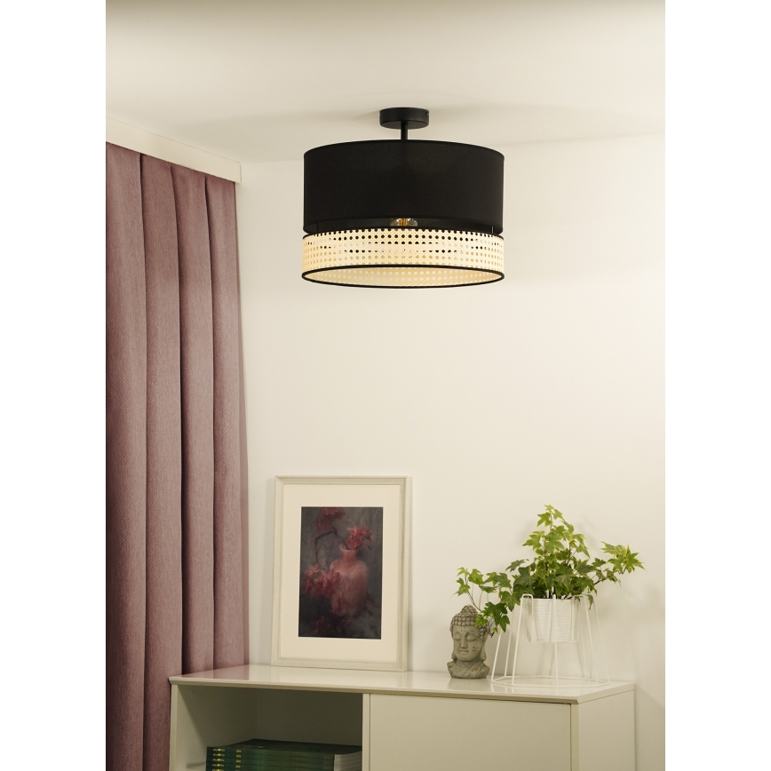 Duolla - Lestenec DOUBLE RATTAN 1xE27/15W/230V pr. 40 cm črna/bež