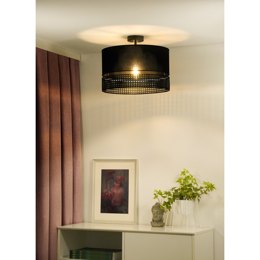 Duolla - Lestenec DOUBLE RATTAN 1xE27/15W/230V pr. 40 cm črna