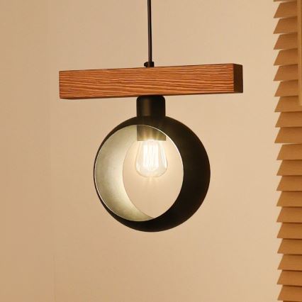 Duolla - Lestenec na kablu IRONLINE 1xE27/15W/230V borovina/hrast/črna