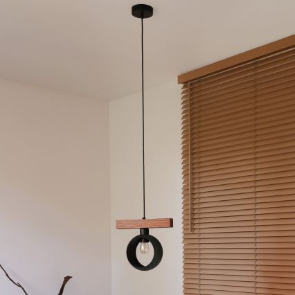 Duolla - Lestenec na kablu IRONLINE 1xE27/15W/230V borovina/hrast/črna