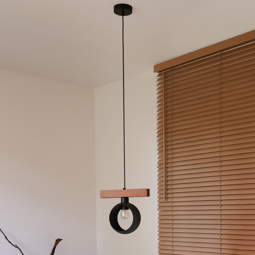 Duolla - Lestenec na kablu IRONLINE 1xE27/15W/230V borovina/hrast/črna