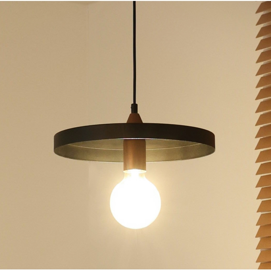 Duolla - Lestenec na kablu IRONLINE 1xE27/15W/230V premer 30 cm črna/medena