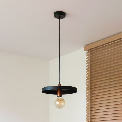 Duolla - Lestenec na kablu IRONLINE 1xE27/15W/230V premer 30 cm črna/medena